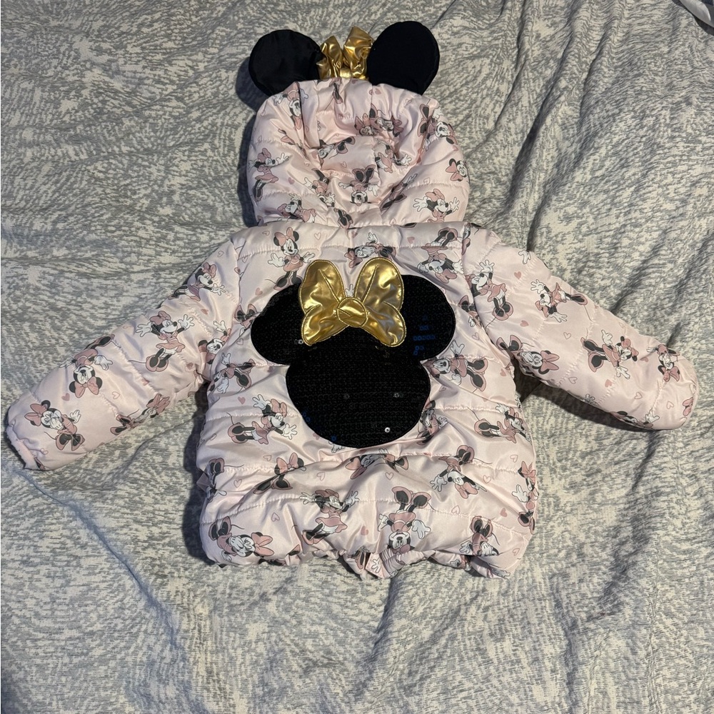 Disney Pink and Gold Minnie Mouse Puffer Jacket Toddler winter jacket 2T